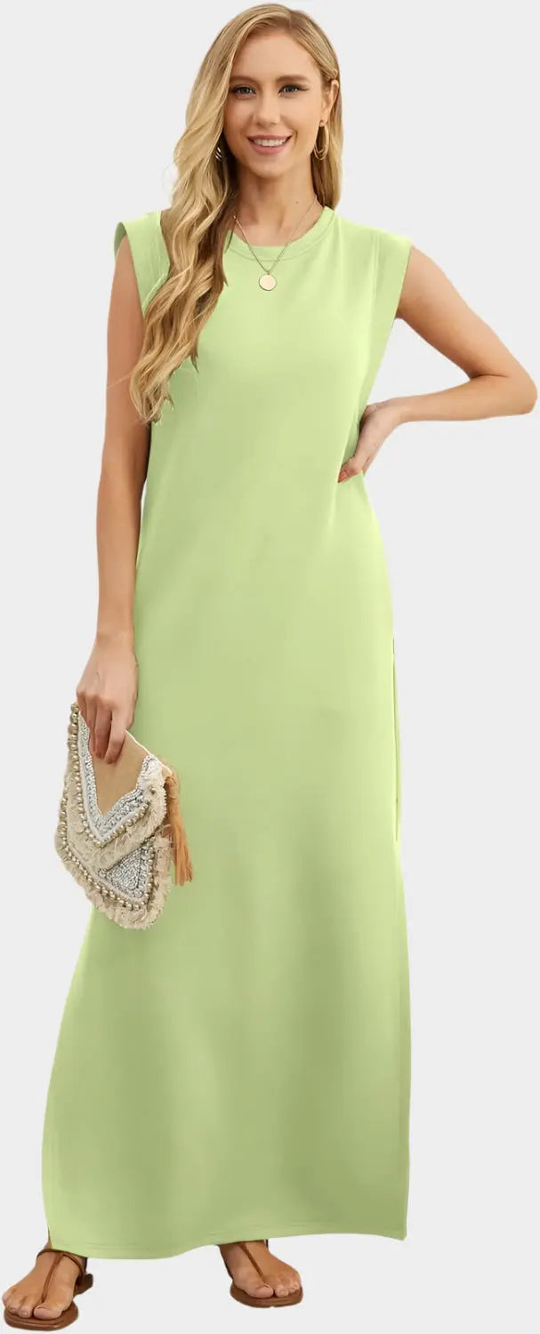 2025 Women Year-Round Casual Round Neck Loose Split Wrinkle-Free Long Maxi Vacation Dress with Pockets Jasmine's Boutique Australia