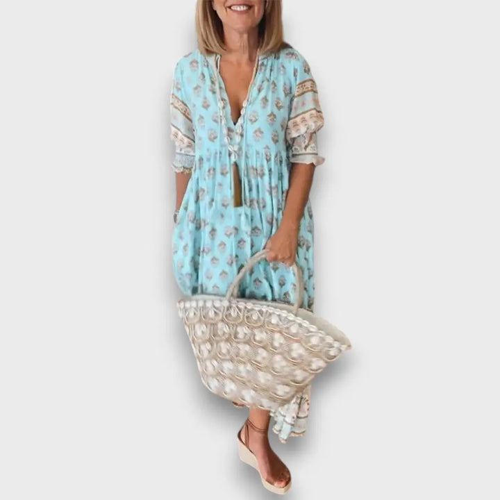 Airy Boho Dress with 3/4 Sleeves and Laced Neckline Jasmine's Boutique Australia