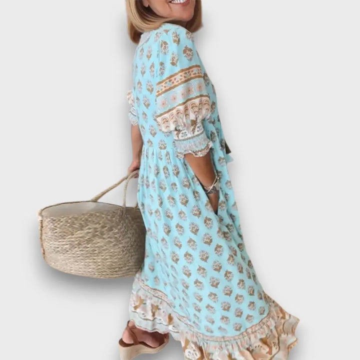 Airy Boho Dress with 3/4 Sleeves and Laced Neckline Jasmine's Boutique Australia