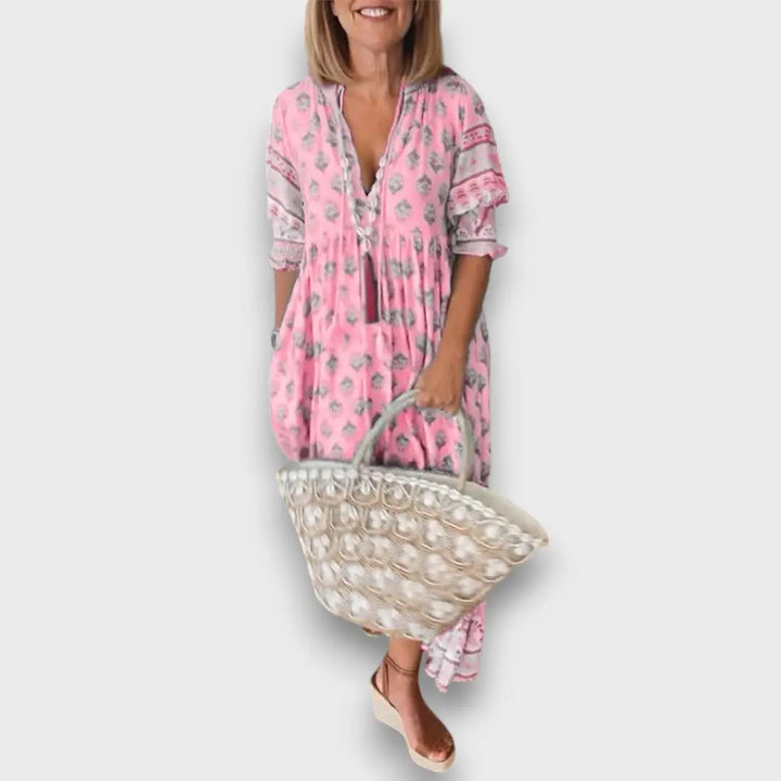 Airy Boho Dress with 3/4 Sleeves and Laced Neckline Jasmine's Boutique Australia