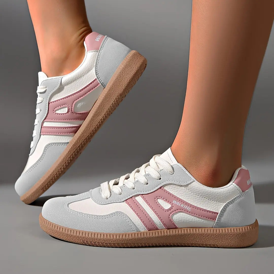 White & Pink Retro Lace-Up Sneakers Jasmine's Boutique Australia