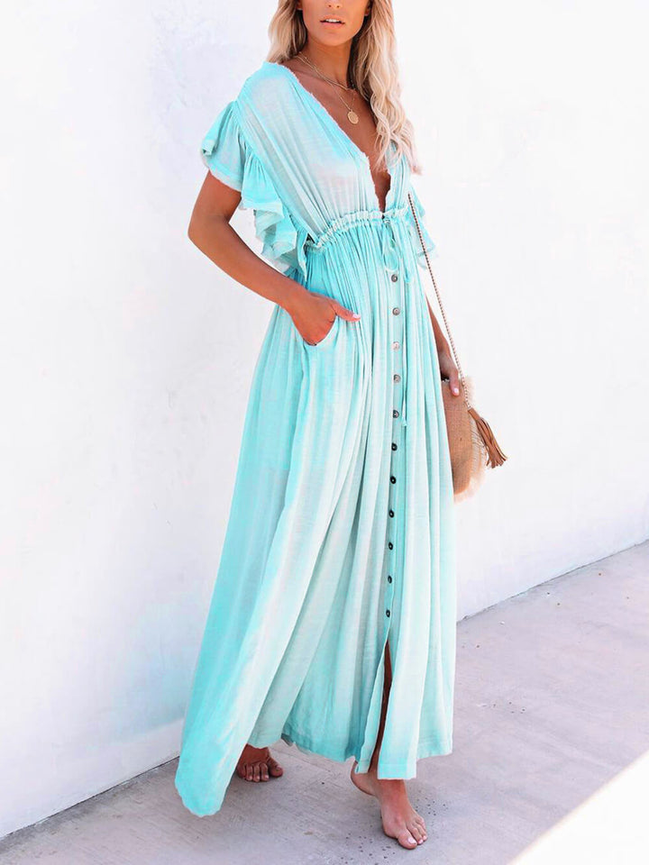 Buttoned Cotton Linen Boho Maxi Dress Jasmine's Boutique Australia