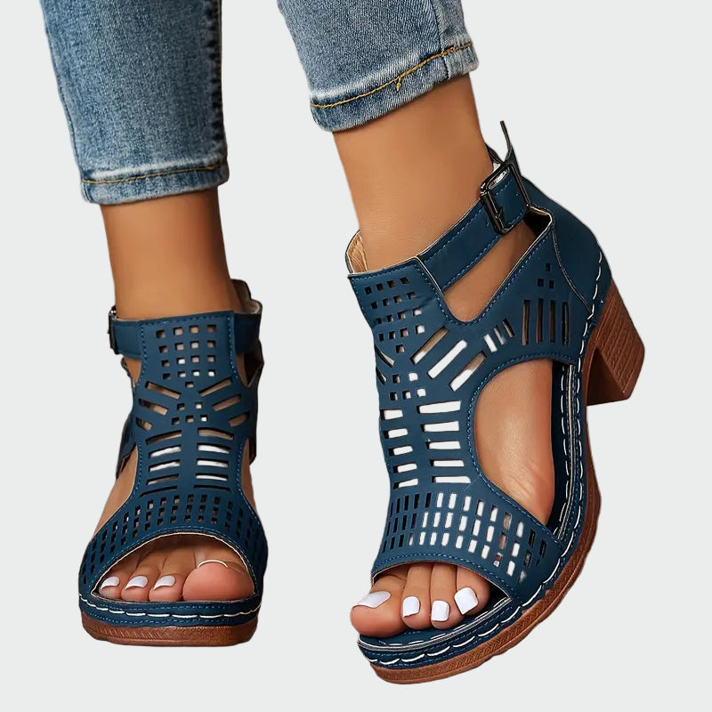 Geometric Cutout Block Heel Sandals Jasmine's Boutique Australia