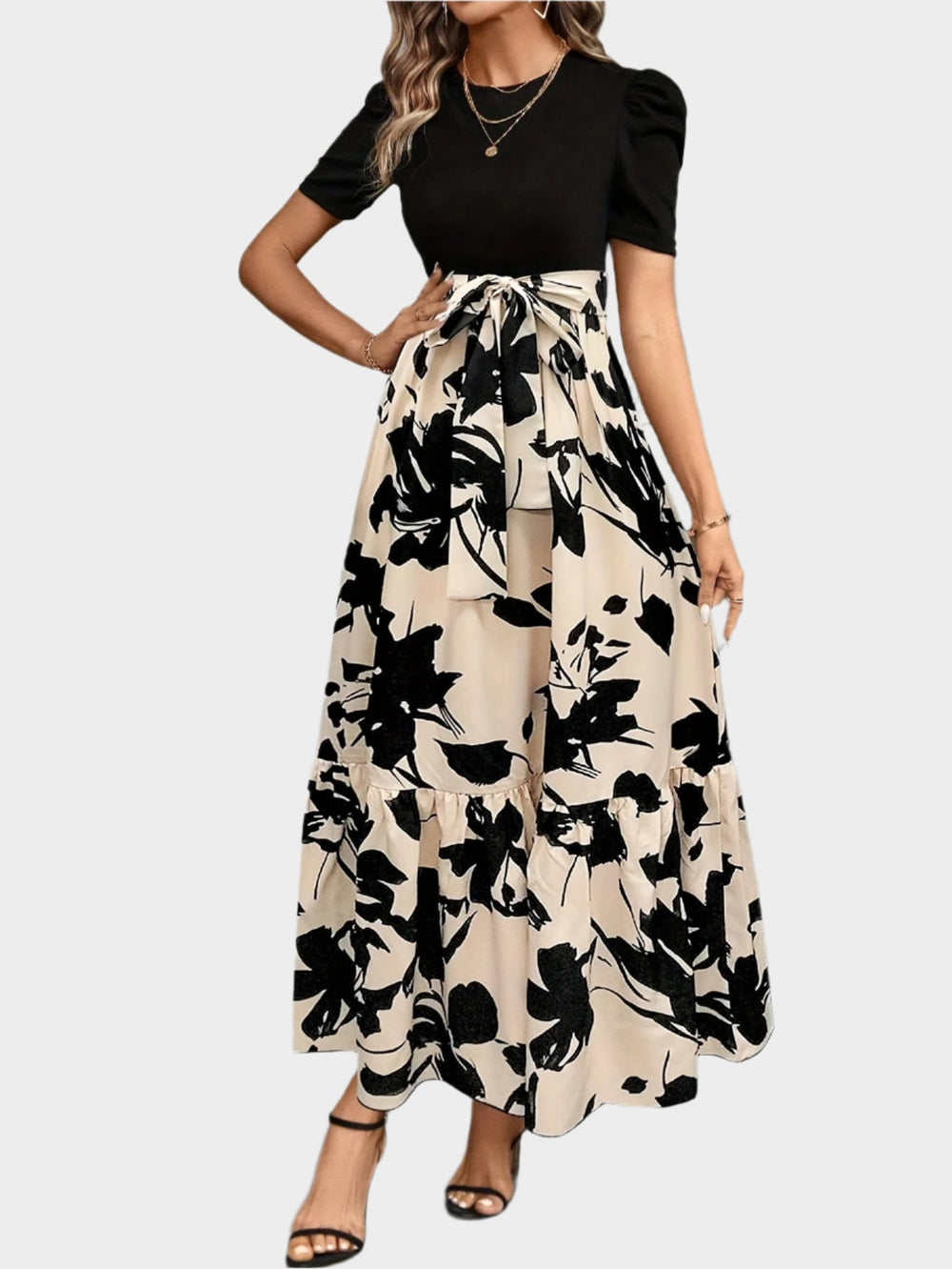 Floral Dress with High Waist and Striped Patterns Jasmine's Boutique Australia