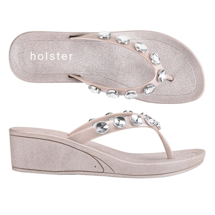 Holster Crystal Nude Wedge Sandals Jasmine's Boutique Australia