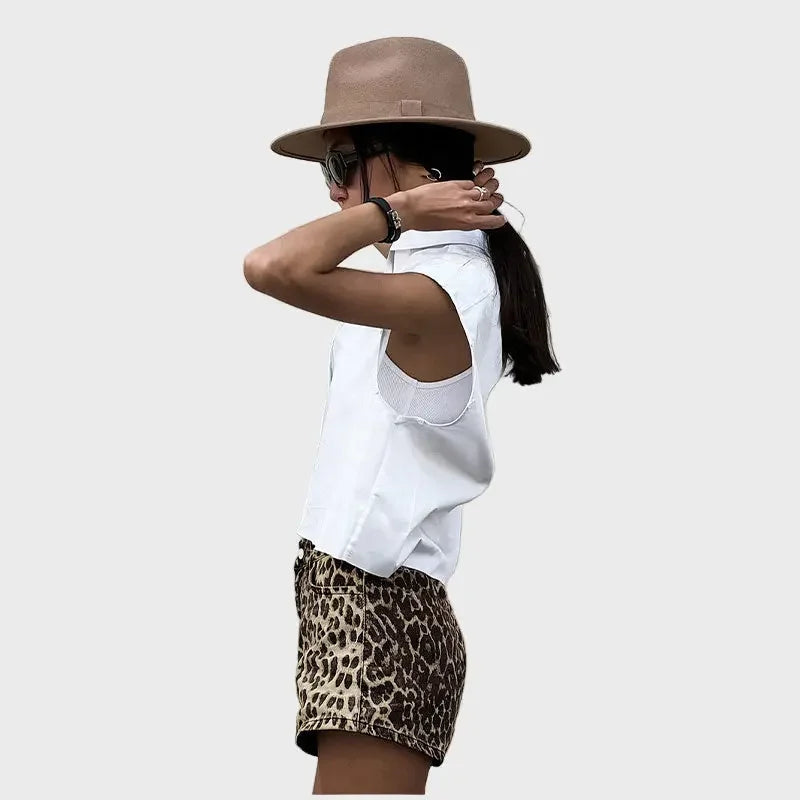 Leopard Print High-Waist Denim Shorts Luxe-london.uk