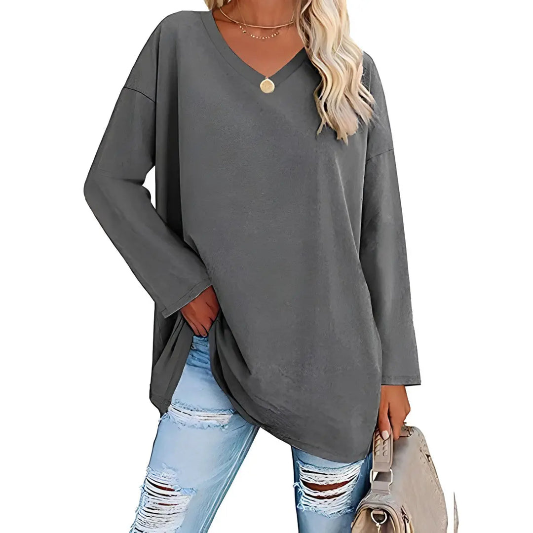 Relaxed V-Neck Long Sleeve Top Jasmine's Boutique Australia