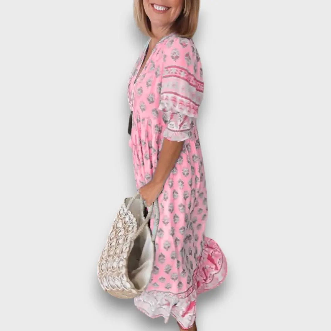 Airy Boho Dress with 3/4 Sleeves and Laced Neckline Jasmine's Boutique Australia