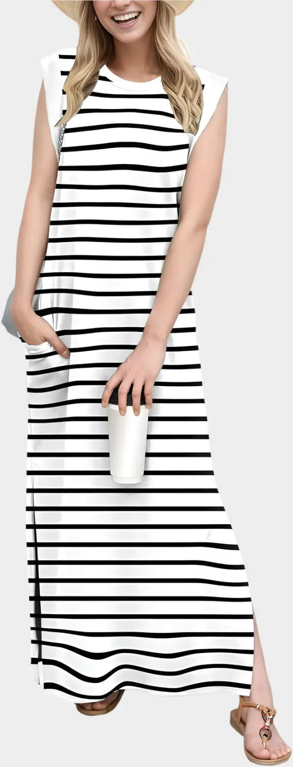 2025 Women Year-Round Casual Round Neck Loose Split Wrinkle-Free Long Maxi Vacation Dress with Pockets Jasmine's Boutique Australia