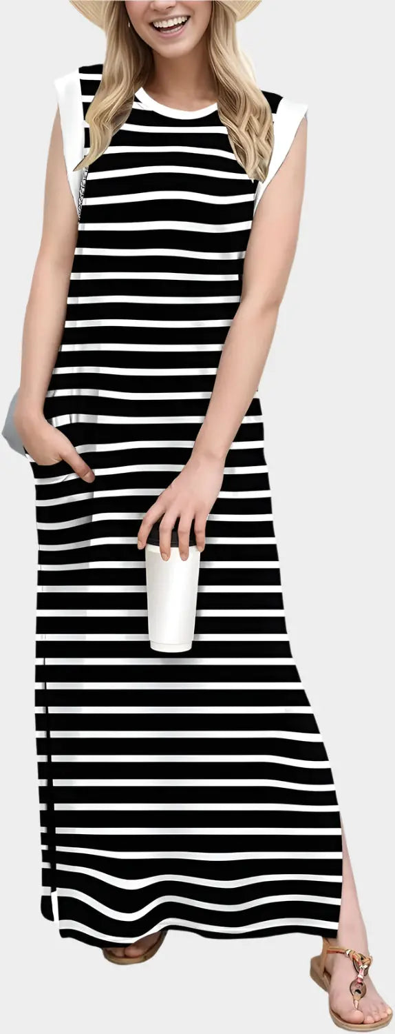 2025 Women Year-Round Casual Round Neck Loose Split Wrinkle-Free Long Maxi Vacation Dress with Pockets Jasmine's Boutique Australia