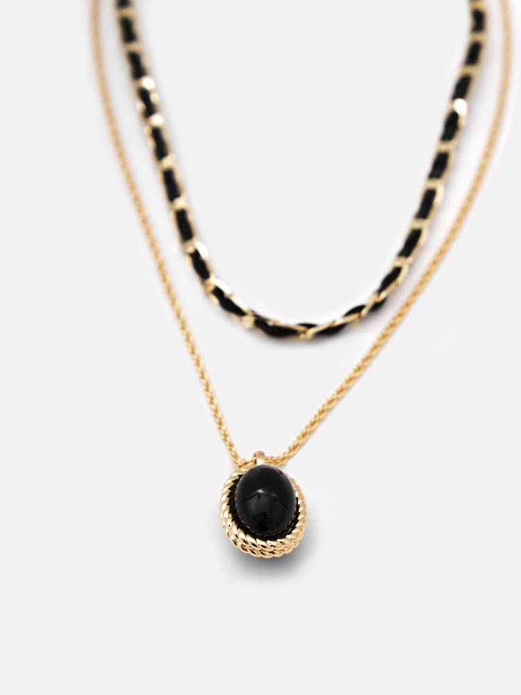 Necklace with Precious Stones Onyx & Gold Hoop Jasmine's Boutique Australia