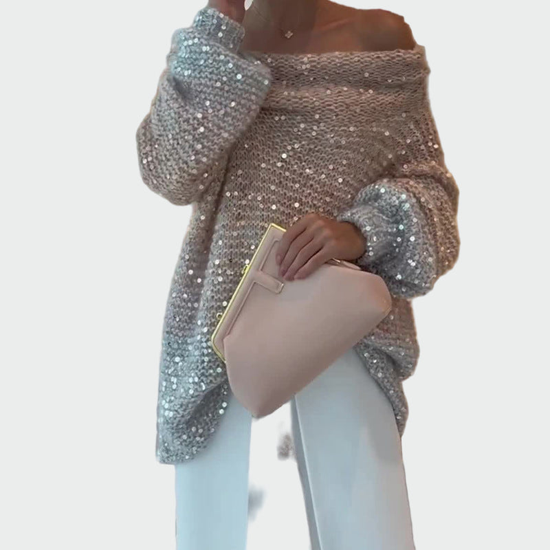 Knit Turtleneck with Sequins and One Shoulder Liora Lane Boutique