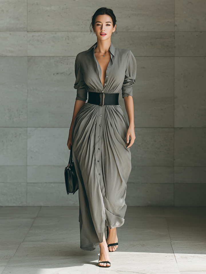 Maxi Dress with Notched Collar and Long Sleeves Jasmine's Boutique Australia