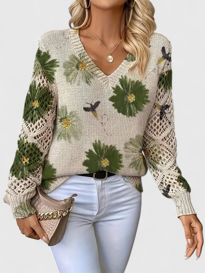 Beatrice | Floral Knit Jumper  Liora Lane Boutique  Green / UK 20-22 (3XL) 39.95