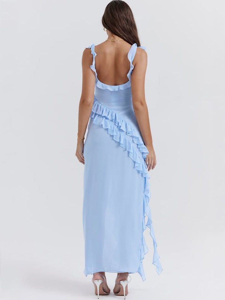 Ruffled Dress with Long Straps - Blue Jasmine's Boutique Australia
