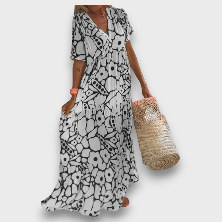 Long Dress with Floral Pattern and Buttons Jasmine's Boutique Australia