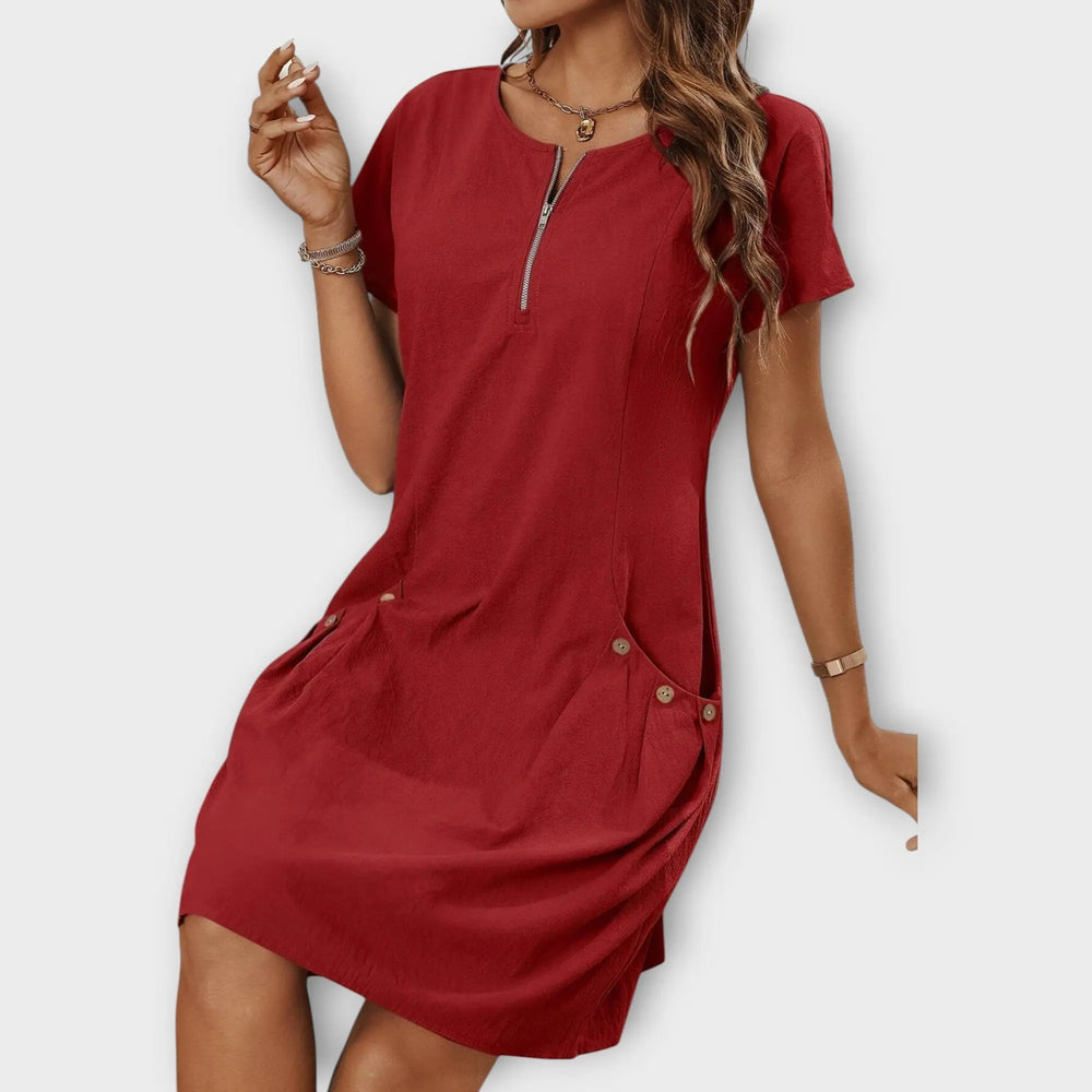Mini Dress with Short Sleeves and Zipper at the Décolleté Jasmine's Boutique Australia