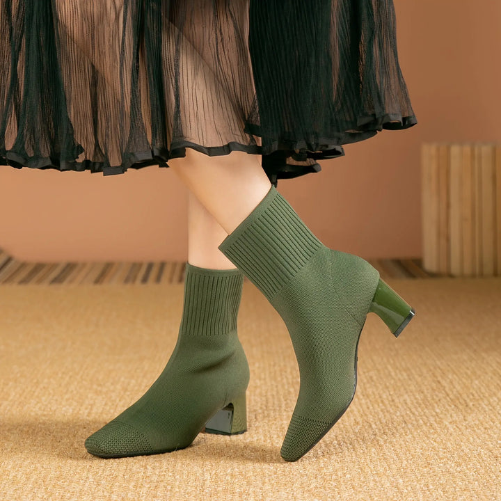 Midnight Knit Block Heel Boots Jasmine's Boutique Australia