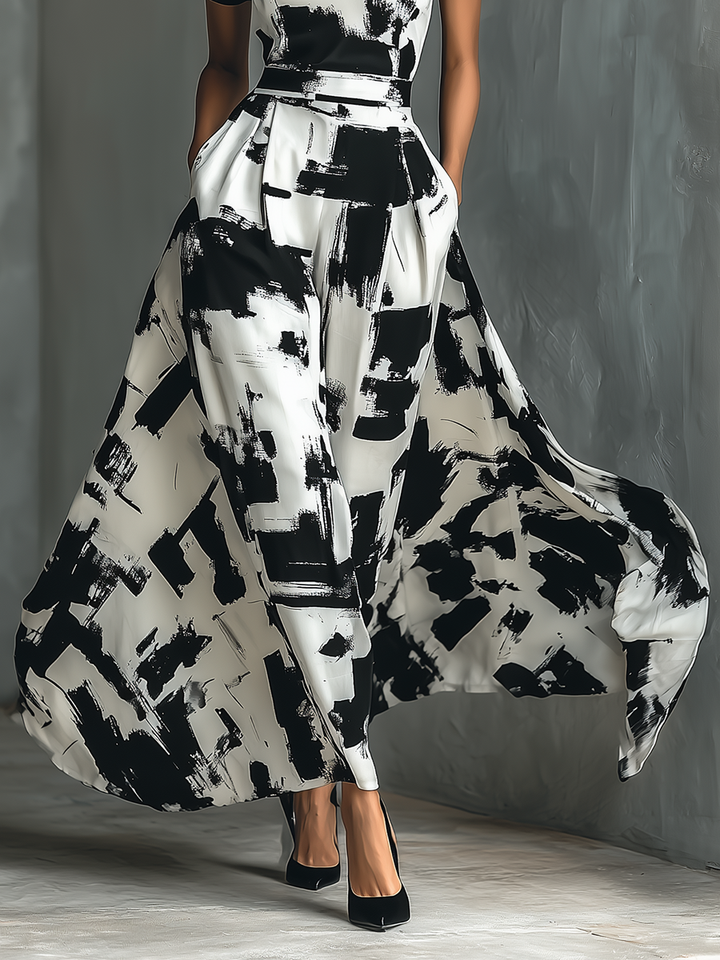 Maxi Dress with Short Sleeves and Abstract Print Jasmine's Boutique Australia