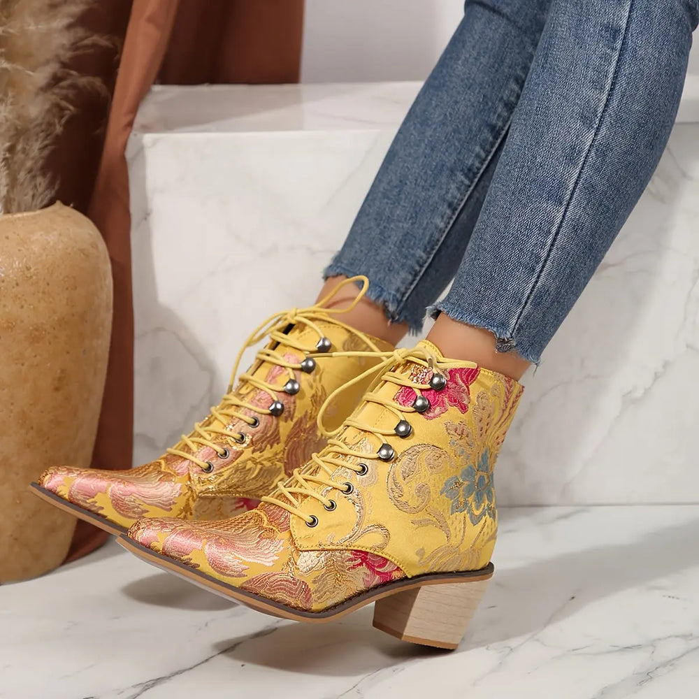 Golden Bloom Lace-Up Ankle Boots Jasmine's Boutique Australia