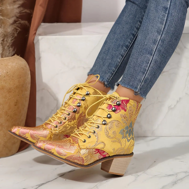Golden Bloom Lace-Up Ankle Boots Jasmine's Boutique Australia