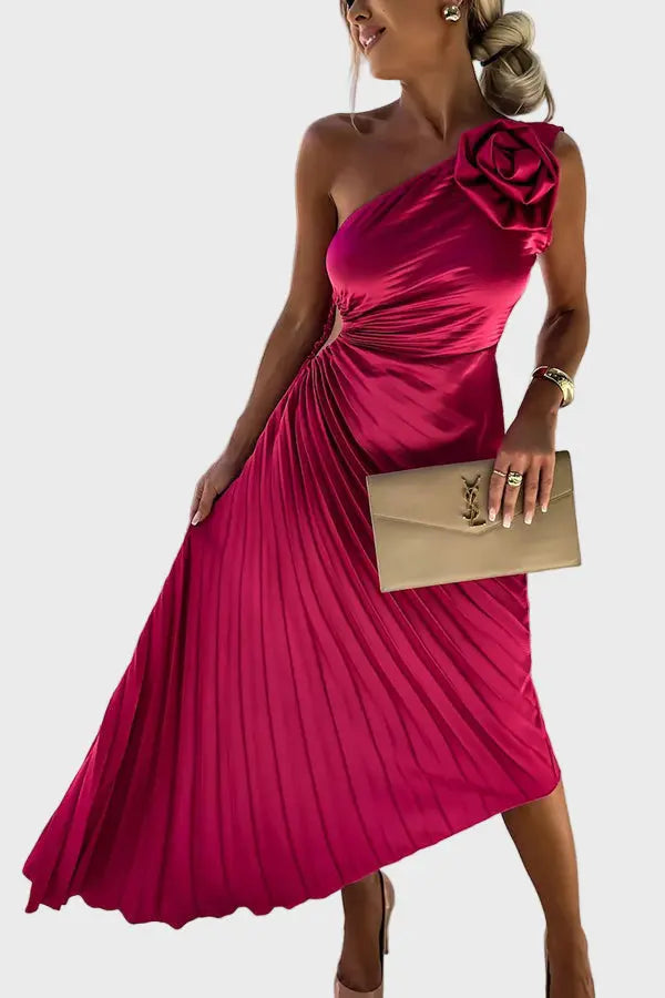 Scarlet Bloom One-Shoulder Pleated Dress Jasmine's Boutique Australia