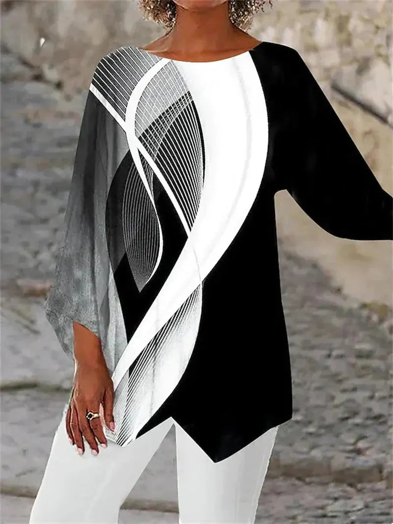 Monochrome Wave Asymmetrical Top Jasmine's Boutique Australia
