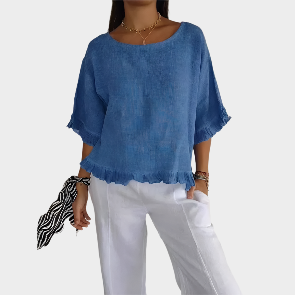Airy Linen Blouse with Seams and Ruffles Jasmine's Boutique Australia
