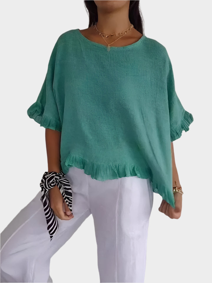 Airy Linen Blouse with Seams and Ruffles Jasmine's Boutique Australia