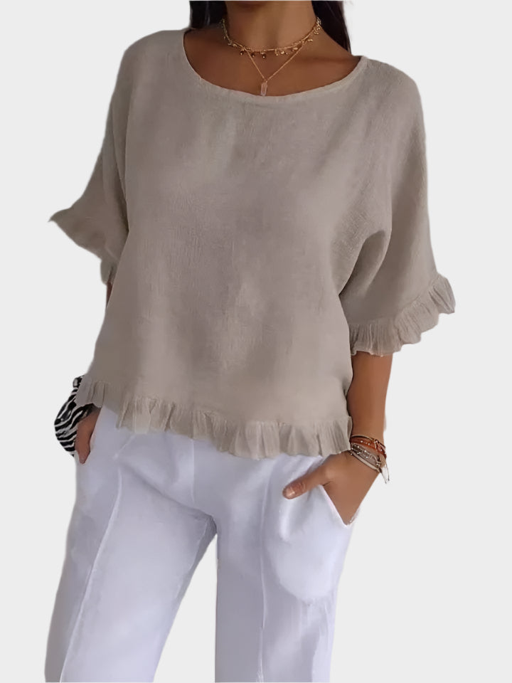 Airy Linen Blouse with Seams and Ruffles Jasmine's Boutique Australia