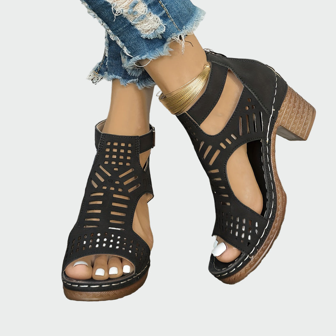 Geometric Cutout Block Heel Sandals Jasmine's Boutique Australia
