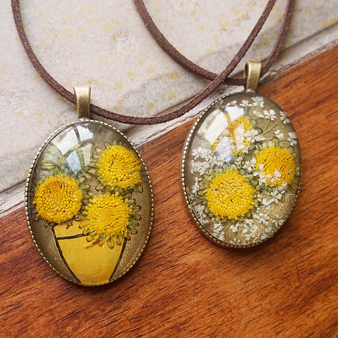 Flower Necklace with Pressed Resin - Van Gogh Sunflower Jasmine's Boutique Australia