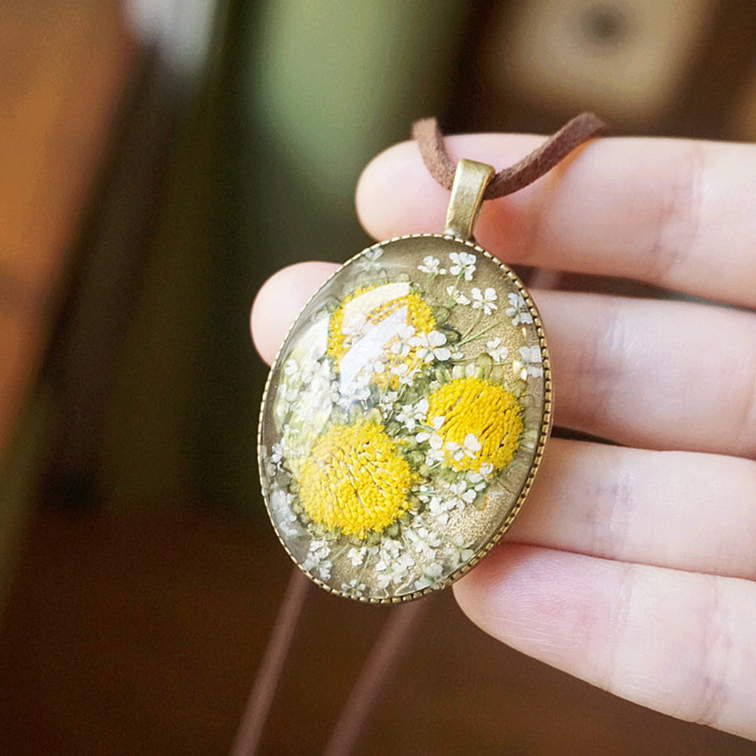 Flower Necklace with Pressed Resin - Van Gogh Sunflower Jasmine's Boutique Australia