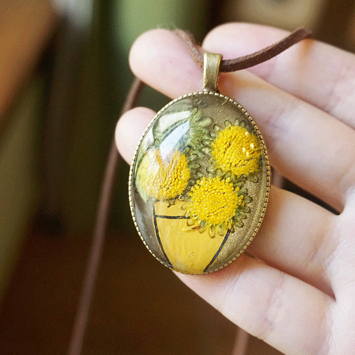 Flower Necklace with Pressed Resin - Van Gogh Sunflower Jasmine's Boutique Australia