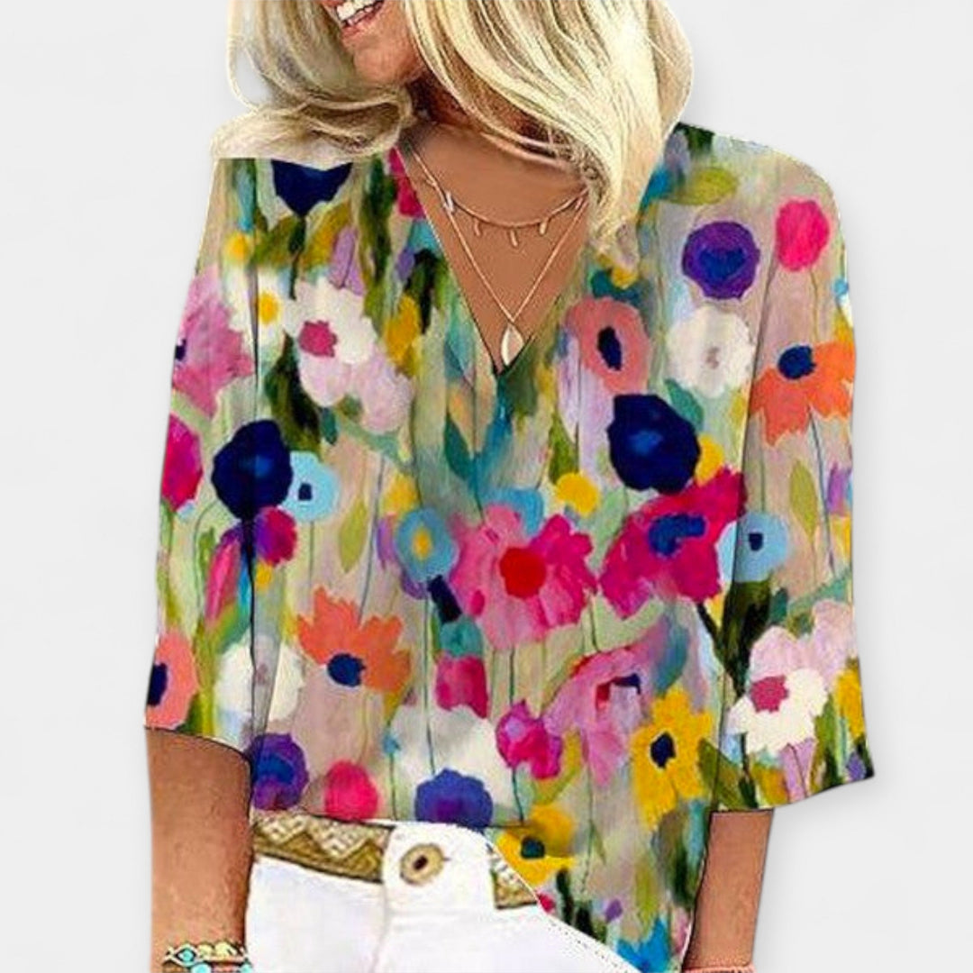 Floral Blouse with V-Neck Jasmine's Boutique Australia
