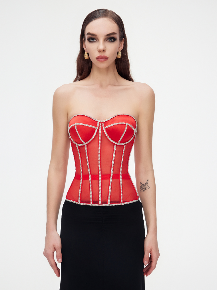 Scarlet Radiance Rhinestone Corset Jasmine's Boutique Australia