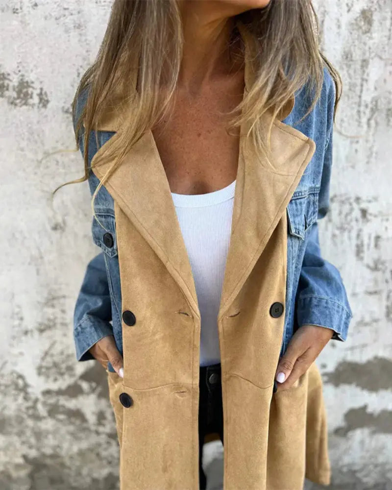 Urban Contrast Denim & Suede Trench Coat Jasmine's Boutique Australia