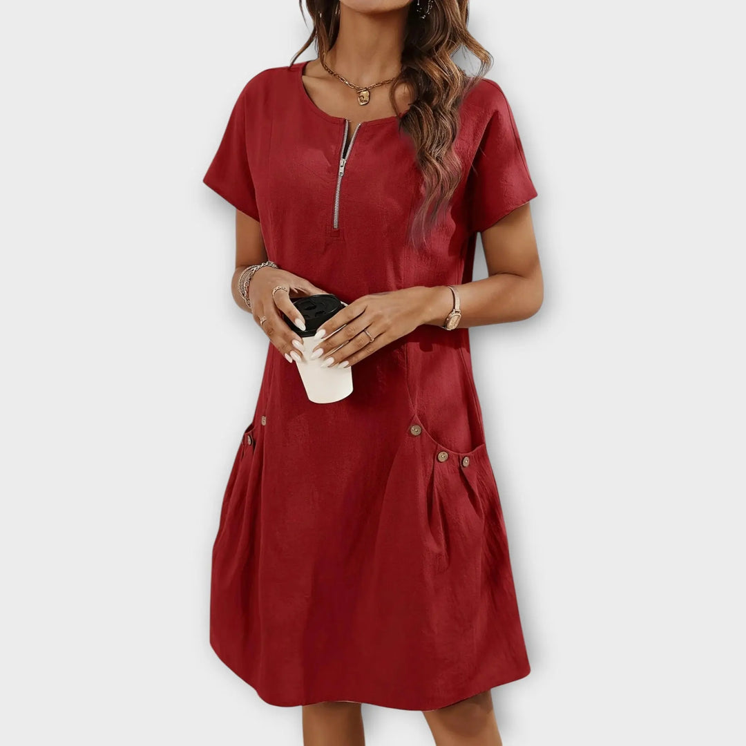 Mini Dress with Short Sleeves and Zipper at the Décolleté Jasmine's Boutique Australia