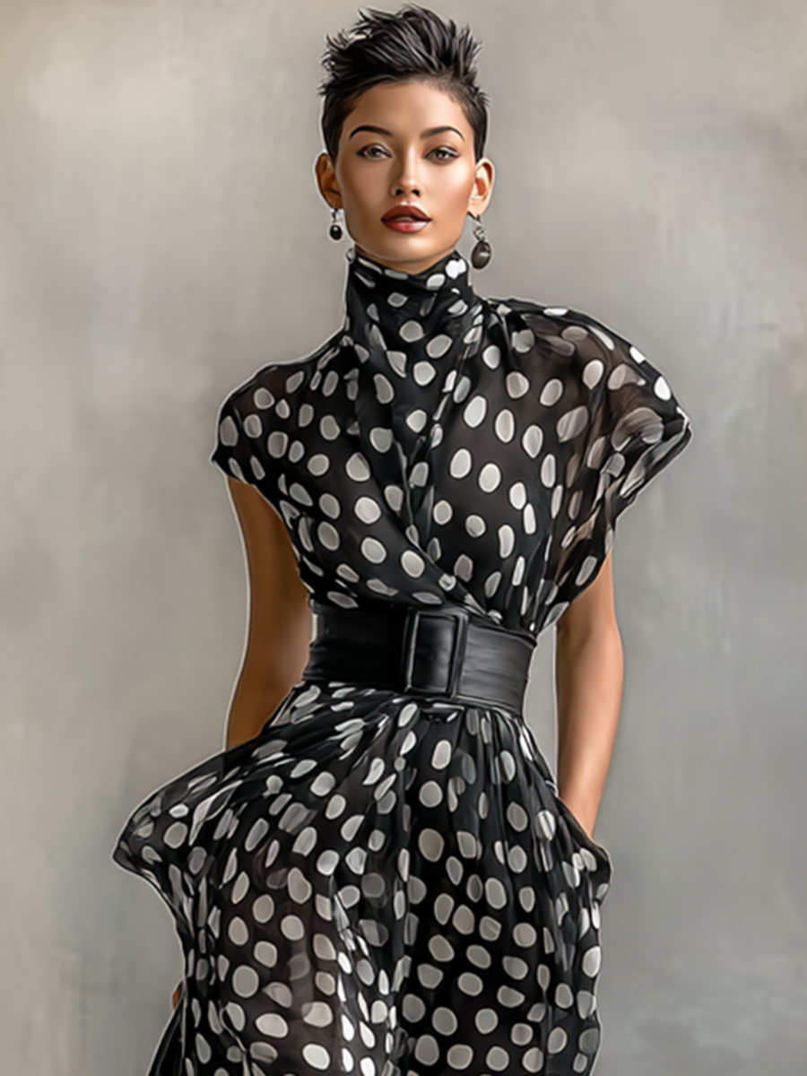 Maxi Chiffon Dress with Polka Dot Print and High Neck Jasmine's Boutique Australia