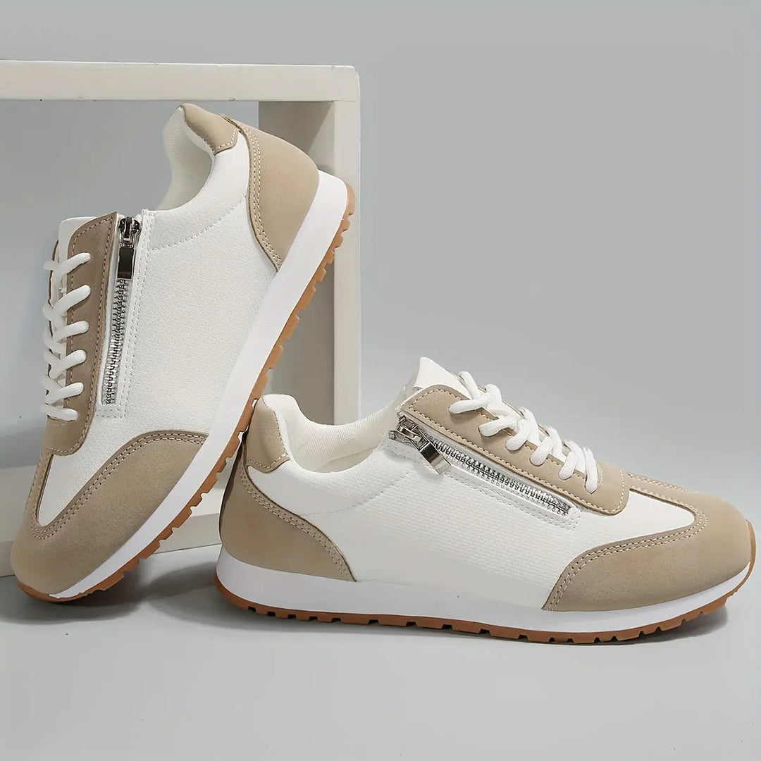 Classic Beige & White Lace-Up Sneakers Jasmine's Boutique Australia