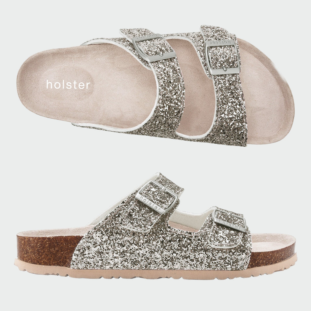 Silver Glitter Buckle Slides Jasmine's Boutique Australia