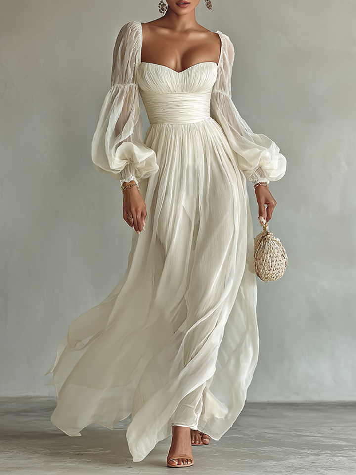 Women's Chiffon Maxi Dress with Square Neckline and Long Sleeves Jasmine's Boutique Australia