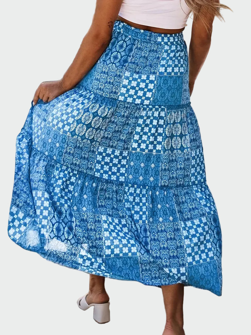 Blue Patchwork Boho Maxi Skirt Jasmine's Boutique Australia