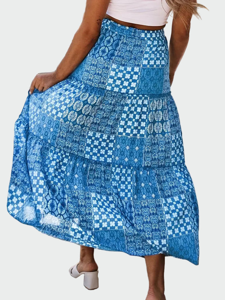 Blue Patchwork Boho Maxi Skirt Jasmine's Boutique Australia