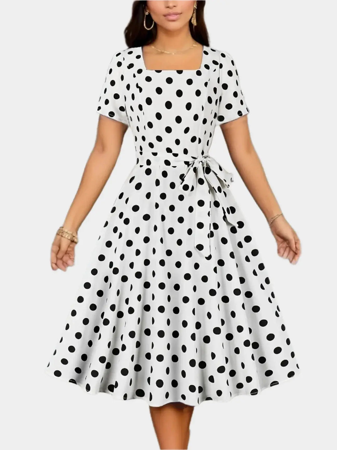 Retro Polka Dot Dress with Belt and Square Neckline Jasmine's Boutique Australia