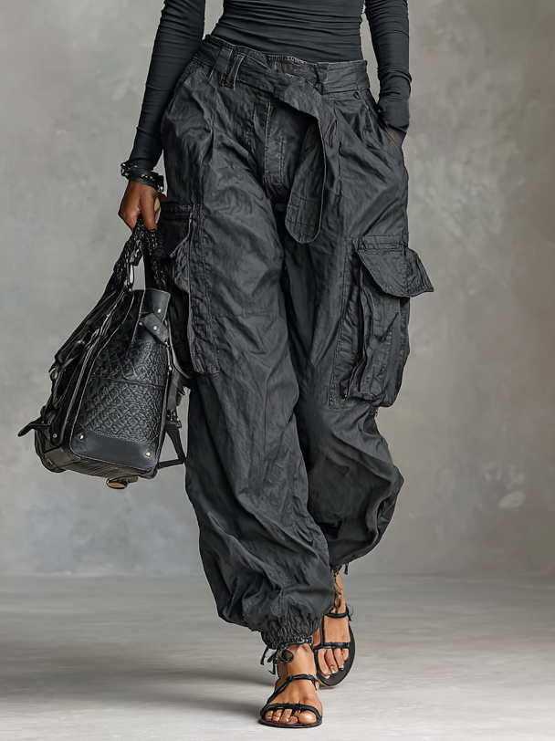 Two-Piece Set Long Sleeve T-Shirt with Square Neck and Multi-Pocket Cargo Pants Jasmine's Boutique Australia