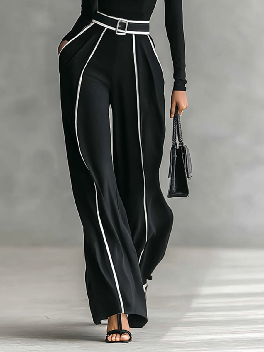 Two-piece women's set with high-neck long-sleeve top, wide-leg pants, and belt Jasmine's Boutique Australia