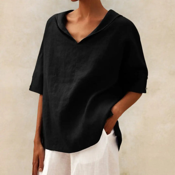 Relaxed Collar Half-Sleeve Linen Top Jasmine's Boutique Australia