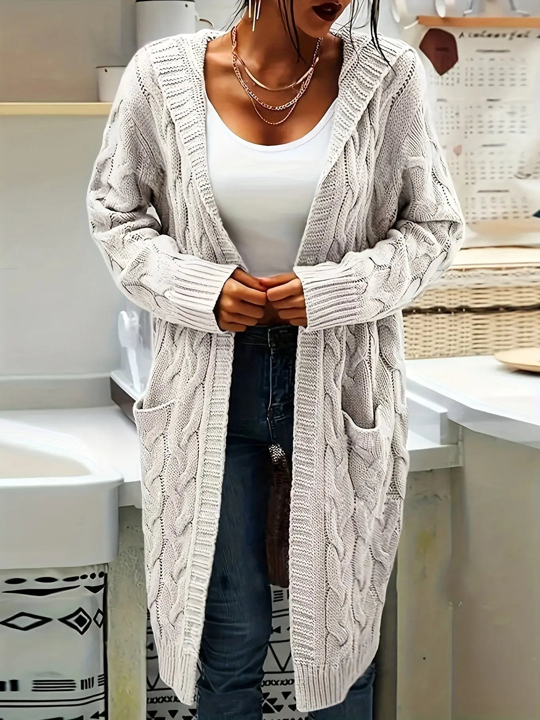 Silver Knit Longline Cardigan Jasmine's Boutique Australia