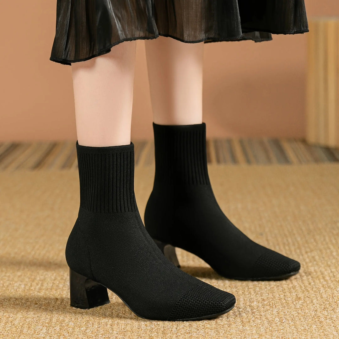 Midnight Knit Block Heel Boots Jasmine's Boutique Australia